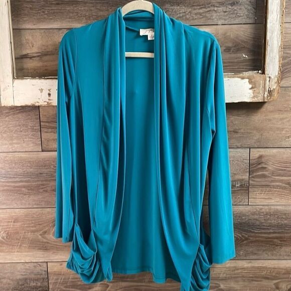 JOSEPHINE STUDIO Women’s Teal Open Front Cardigan Pockets Lagenlook Size Small - Picture 3 of 9
